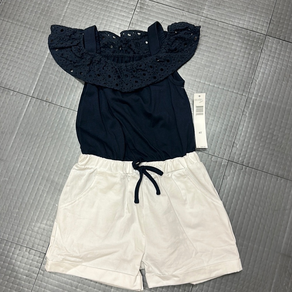 DKNY TODDLER GIRL ROMPER NAVY AND WHITE SIZE 4T